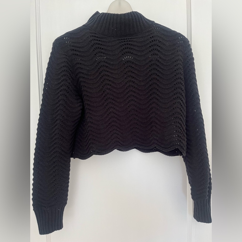 Black Zara turtle neck cropped sweater, scalloped bottom